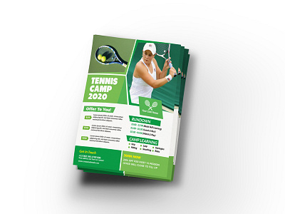 Tennis Camp Flyer Template a4 advertisement ball bat branding business camp corporate flyer modern sports tennis tennis ball tennis player