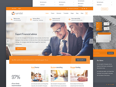 Sandal Theme business consultancy finance joomla orange template theme ui ux web design web development wordpress