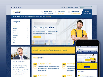 Gravity Education Theme business education joomla learning photoshop template theme ui university ux web design wordpress