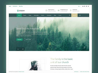 Shalom template - Green color scheme background charity church cms design giving joomla logo menu site ui website