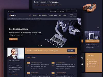 Gravity Education & Events Template - Navy Color business education events joomla learning rtl school template theme university web design wordpress