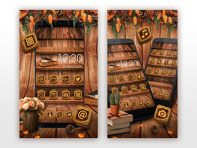 Wooden Bookshelf Theme art bookshelf design dribbble icon icondesign icons iconset launcher launcher icon theme visual visual arts visual design wood wooden