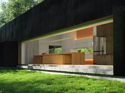 Linear II 3d design exterior forest interior light render