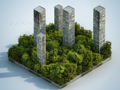 Lost City Isometric 3d city forest isometric lost render