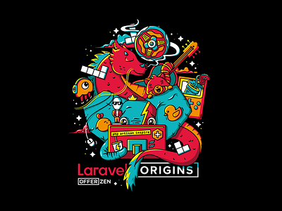 Laravel Origins: The Documentary Shirt Design branding character cute design epic graphic design icons illustration logo merchandise offerzen shirt branding ui