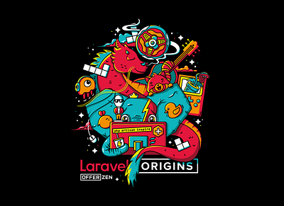 Laravel Origins: The Documentary Shirt Design branding character cute design epic graphic design icons illustration logo merchandise offerzen shirt branding ui