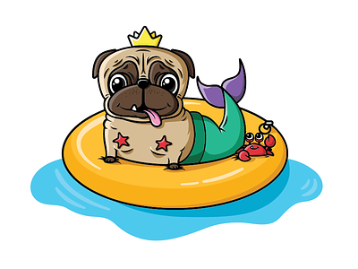 All about that Pug life 😎🎉 bright crab cute dog epic mermaid merpug ocean offerzen pug t-shirt under the sea