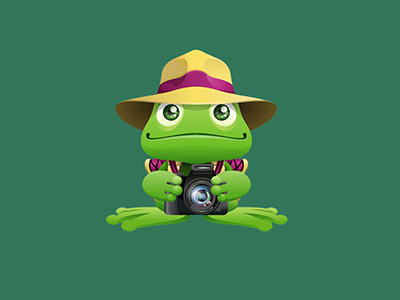 Willy Frog adventure adventurer camera cartoon character explorer friend frog mascot pet toad travel