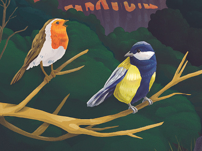 Some birds, a detail from a billboard