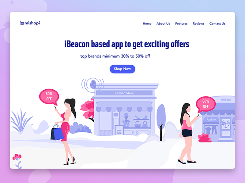 iBeacon based app to get exciting offers deals ibeacon ibeacon app development illustration mall offers shopping trend ui ux