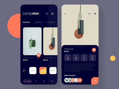 Lampster app app app design dark design ecommerce ios lamp minimal mobile shopping ui ux