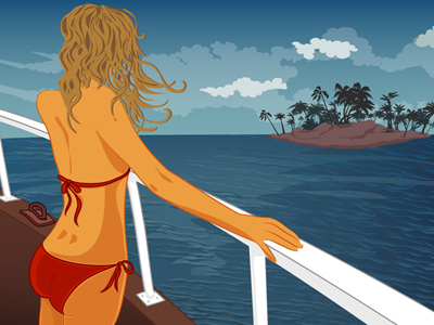 land on the horizon bikini girl horizon island sea ship