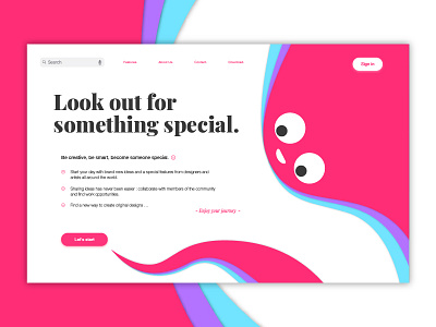 Welcome Page color design header illustration page pink tentacles ui ux website