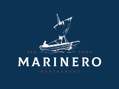 Sea Food Restaurant - Marinero blue boat branding design fisherman food graphic art graphic design illustration logo logo design orange restaurant sea sun typography white