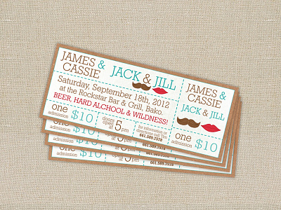 Jack & Jill Ticket card invitation minimalist print ticket