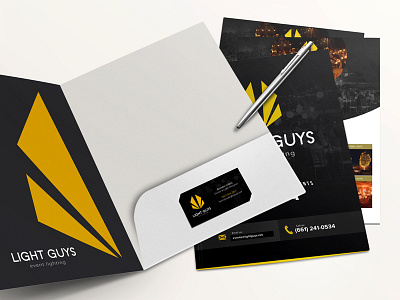 The Light Guys - Presentation Folder business cards event lighting graphic design lighting one sheet pen presentation folder print design