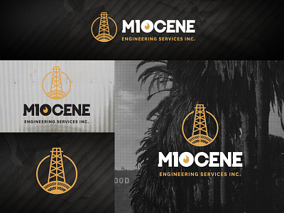 Miocene Engineering Services Logo beach brand branding dark design engineering hollywood logo design logo mark mark oil texture