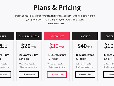 Pricing table design - Whitespark pink plans pricing web design whitespark