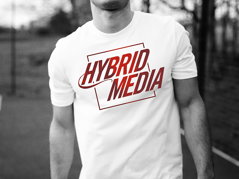 Hybrid Media T-shirt clean logo branding tee apparel shirt tshirt t-shirt