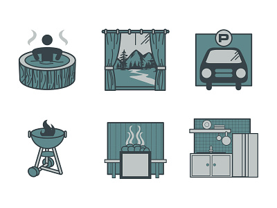 Elk Springs Icons cabin custom icons grill icons illustration kitchen line art parking rental spa vector