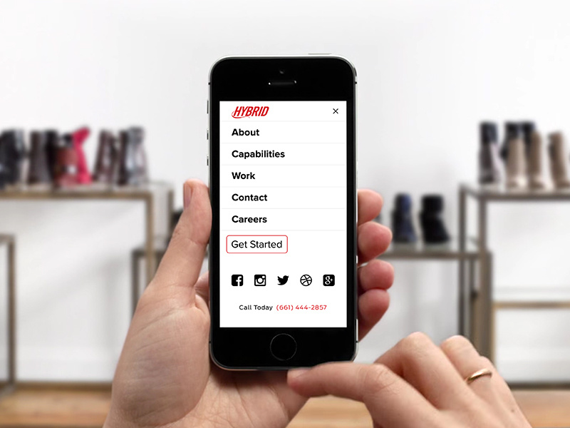 Hybrid Media mobile nav device mockup iphone mockup hamburger menu menu mobile navigation nav