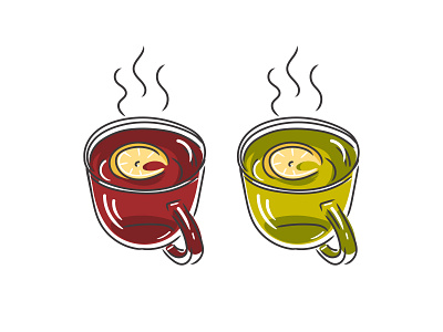 Two cup of hot tea with lemon. Realism black tea cozy cup english tea glass green tea hotel illustration illustrator lemon matcha minimal tea vector warm winter
