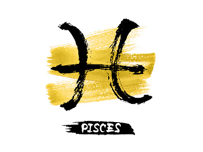 Astrological Sign Pisces on gold brush texture.