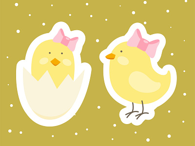 Easter little chickens. Vector baby shower stickers