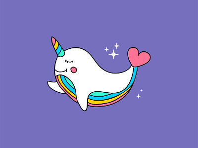 Magic unicorn whale or narval with rainbow horn.