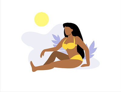Girl in bikini on beach under the sun. Holiday concept beach bikini girl holiday illustration sun tunning vector