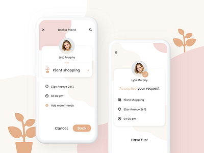 Book A Friend - DesignSlices UI Challenge #01 bookafriend booking booking app bookings cute design designslices designslicesuichallenge pastel plantshopping ui uichallenge