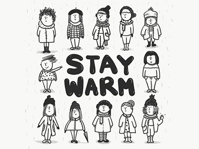 Stay Warm black and white character design comics digital art doodles drawing fashion girls illustration lettering sketch winter