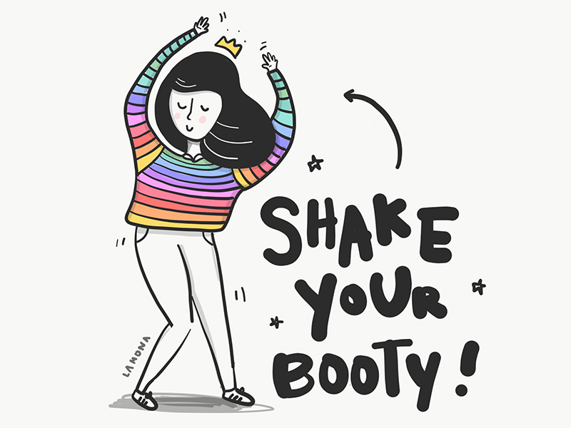 Shake Ur Booty black and white digital art doodles drawing fashion girls illustration lettering sketch women