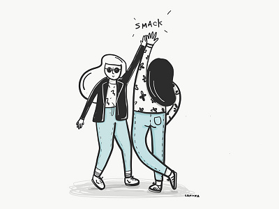 High Five black and white comic digital art doodles drawing girls illustration jeans lettering sketch work in progress