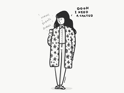 The Never Ending Scrolling black and white cactus digital art doodles drawing fashion girls illustration lettering sketch social media women