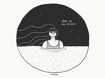 Girl on an island black and white digital art doodles drawing fashion girl illustration lettering lyrics quotes sketch woman