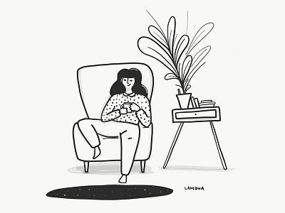 Working From Home black and white digital art doodles drawing girls illustration sketch women