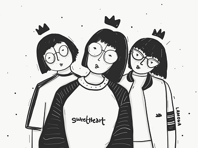 Big glasses squad black and white comic digital art drawing fashion friends girl power illustration ipad pro love sketch
