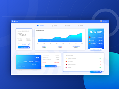 Banking concept bank card dashboad ui ux