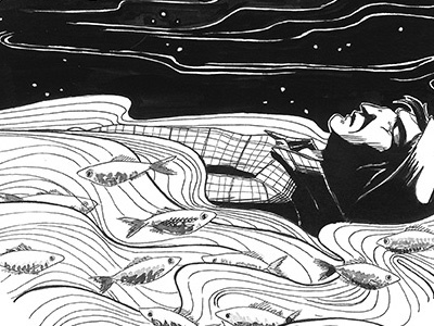 O Pescador bw drawing ink fanzine illustration