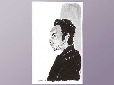 Rodrigo drawing ink portrait postcard