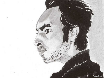 Rodrigo - Detail drawing ink portrait postcard