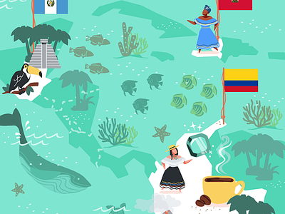 Guatemala, Haiti & Columbia carabbean columbia guatemala haiti illustrated map illustration maps vector vector illustration