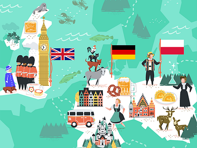 UK, Germany & Poland germany illustrated map illustration mapa maps marie curie poland queen elizabeth united kingdom vector vector illustration