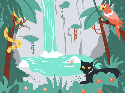 Rainforest Waterfall illustration jungle rainforest vector vector illustration waterfall