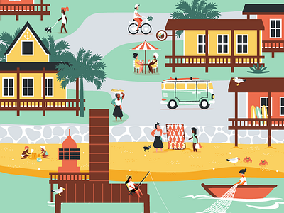 Beach Town beach beach town fisherman illustration vector vector illustration village