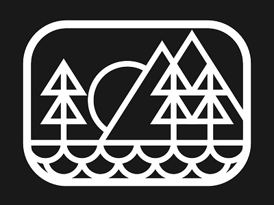 Outdoors Badge - White on Black badge lake mountains outdoors sun trees white on black