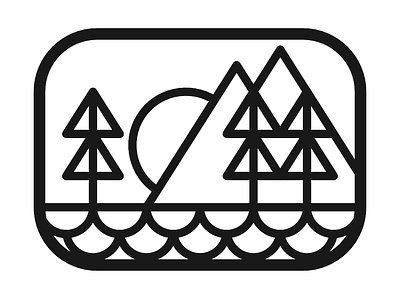 Outdoors Badge - Black on White badge black on white lake mountains outdoors sun trees