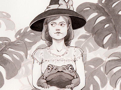 Witchtober art artwork concept art drawing fantasy girl illustration ink inktober plants toad witch