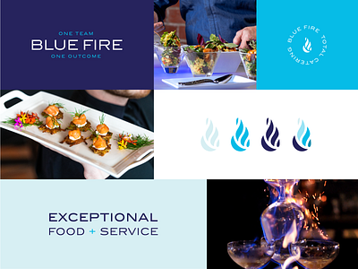 Blue Fire Catering blue brand identity branding catering fire flames logo logomark logotype